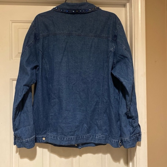 Quacker Factory Blue Denim Rhinestones Shacket Shirt/Jacket Women’s Size 1X - Picture 6 of 8